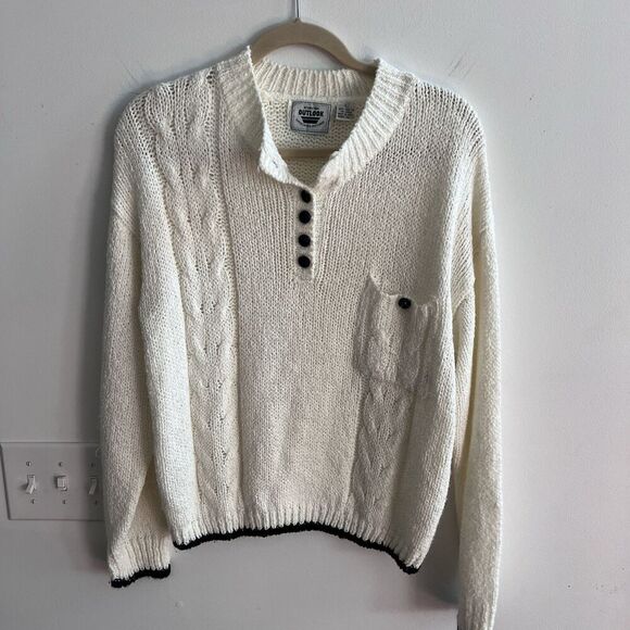 Vintage Ivory Henley Sweater Button International Outlook Large Preppy Minimal* - Picture 8 of 11
